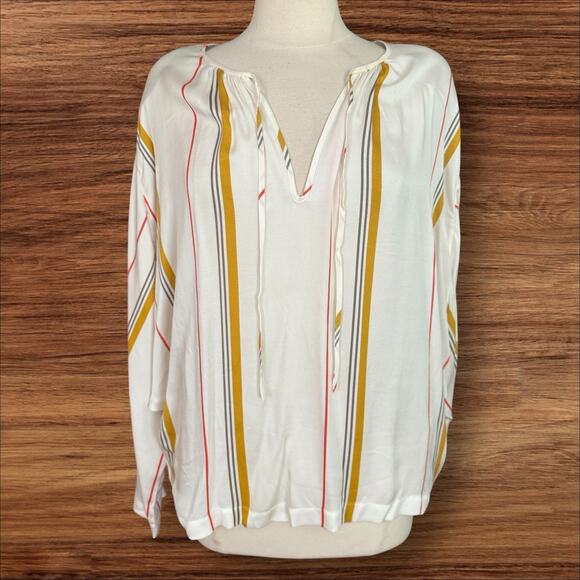 Frame Saffron Summer Stripe Top Blouse Size M Silk Blend Tie Neck Minimalist - Picture 3 of 11